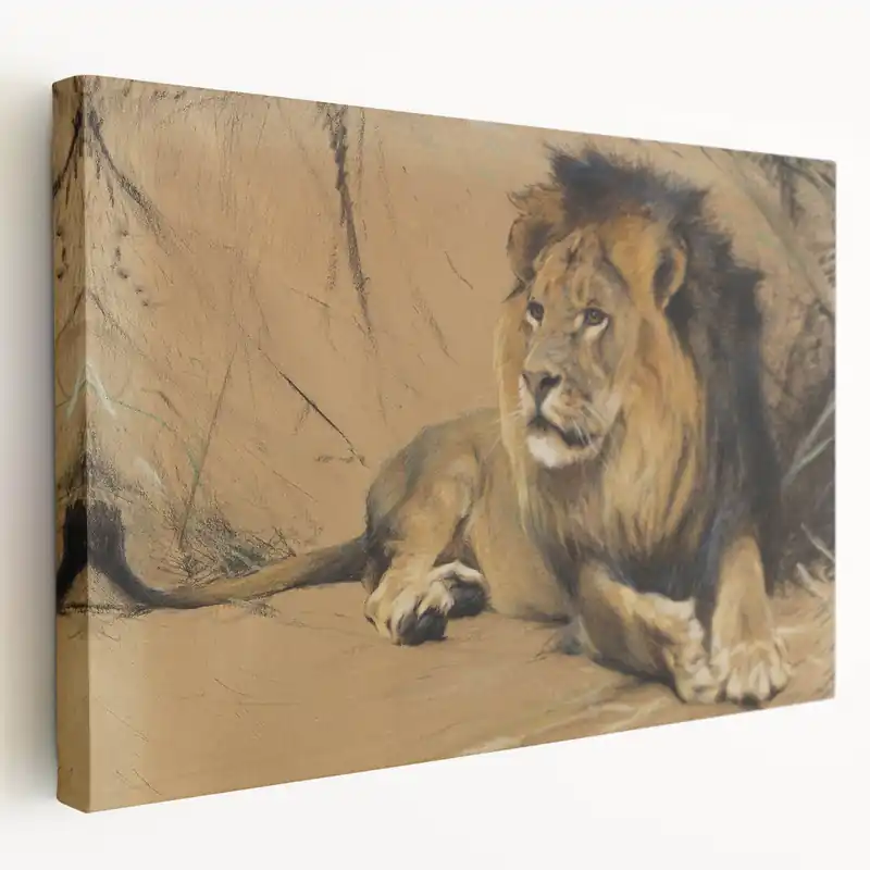 Vintage Animal Art - Resting Lion Pastel Wildlife Print Best Choice