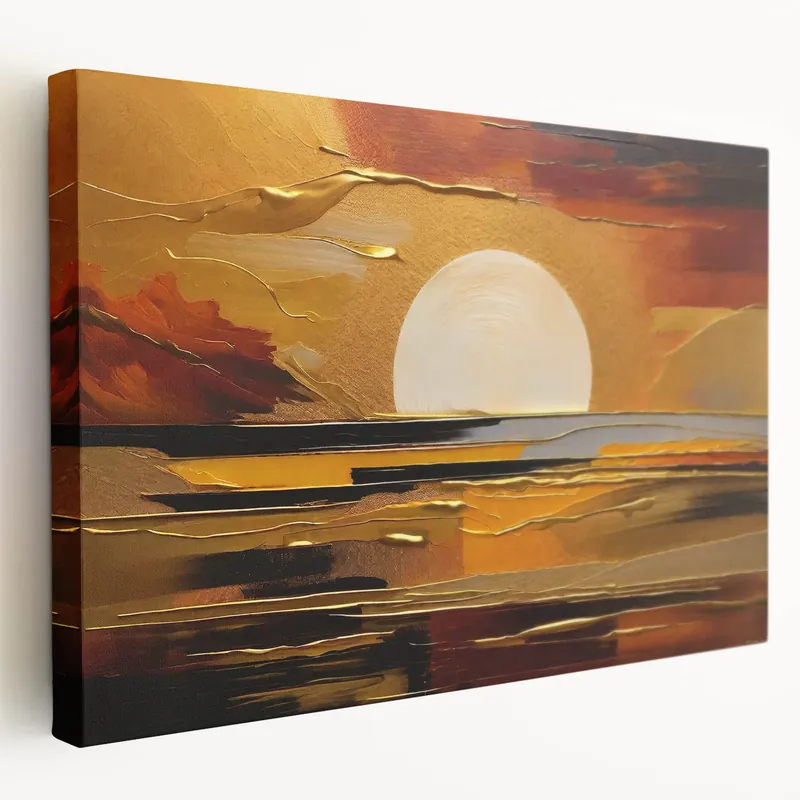 Save Now Abstract White Sun Over Golden Horizon – Modern Sun Wall Art