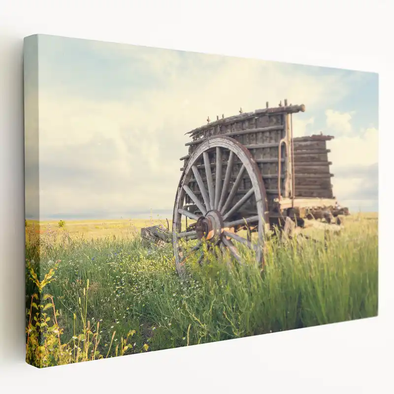 Vintage Wagon Decay Art - Abandoned Rustic Cart in Field Print Original