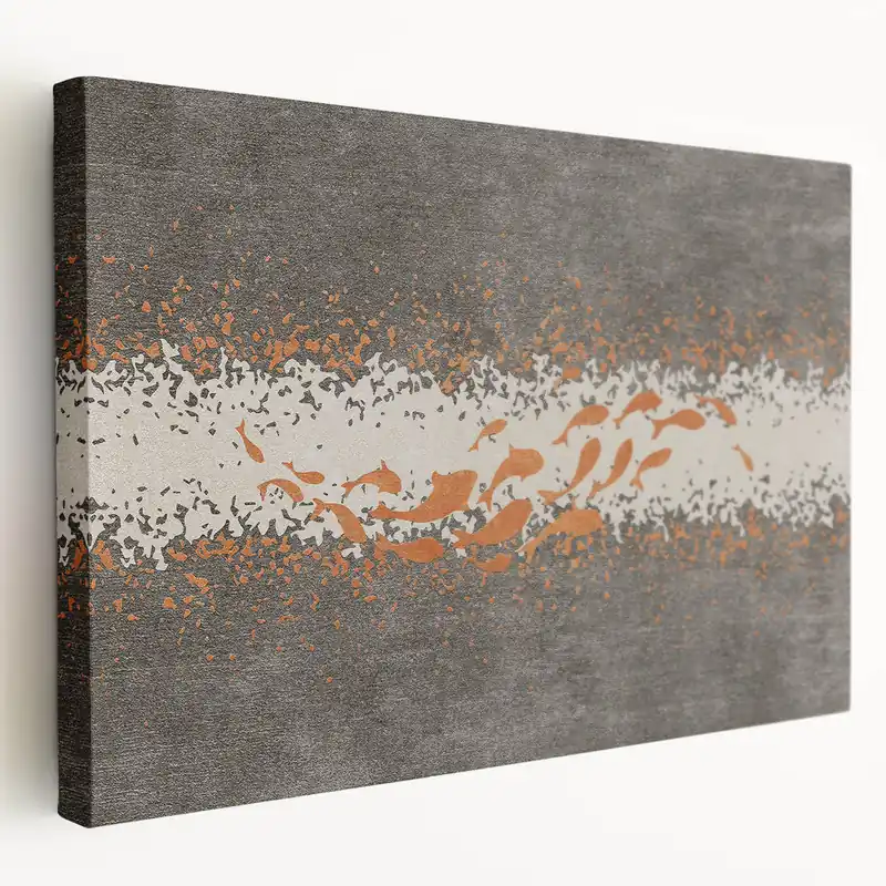 Premium Abstract Fish and Splash Strokes Canvas Art