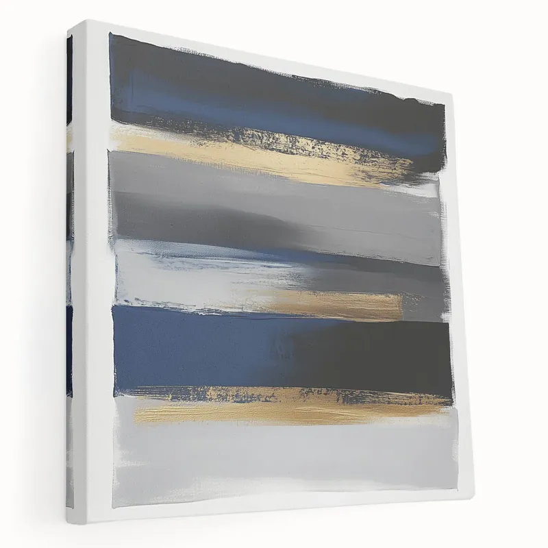 Crafted Contemporary Abstract Canvas – Blue, Gold, and Gray Balance