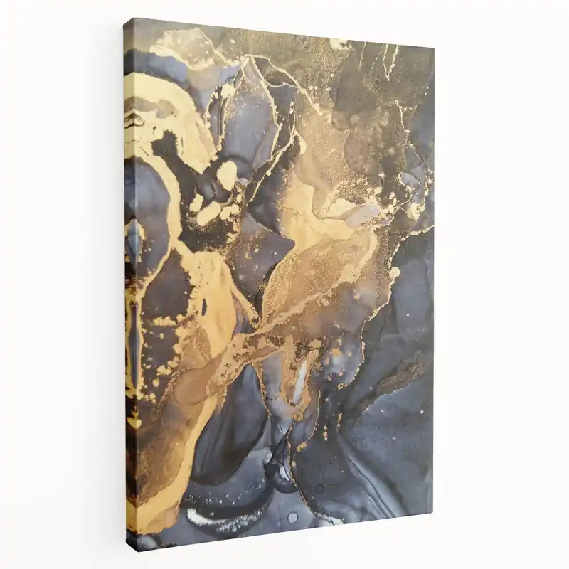 Modern Luxury Abstract Paintings – Navy Blue & Gold Canvas Art Limited Time