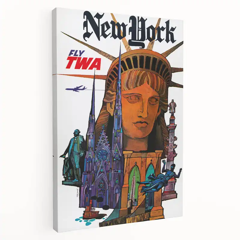 Luxury Vintage New York Travel Poster – Retro TWA Statue of Liberty Art