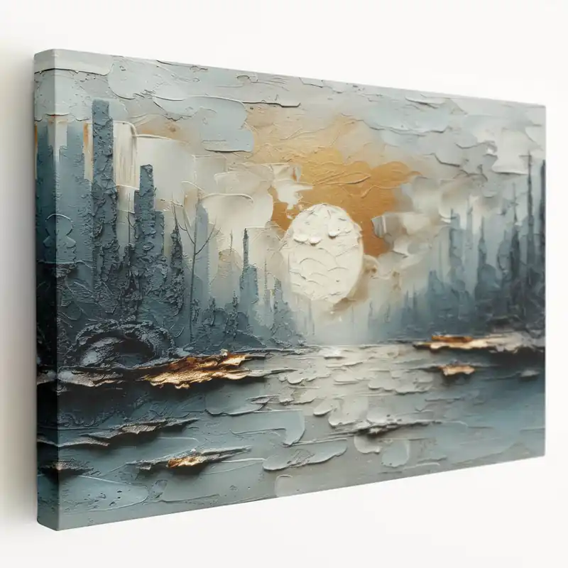 Luxury Abstract Skyline Wall Art – Gold & Teal Office Décor Genuine