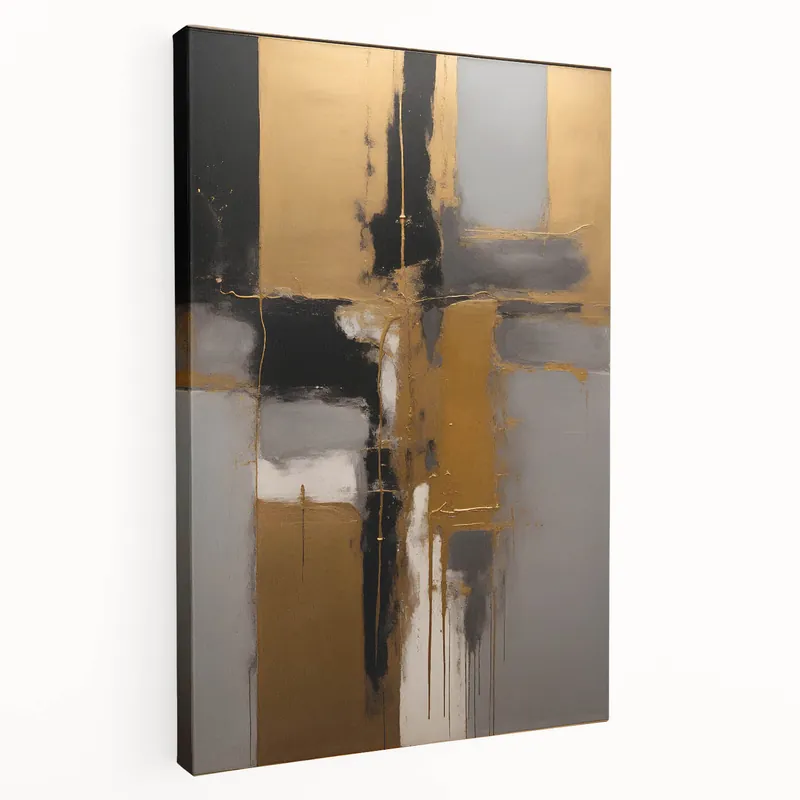 Geometric Abstract Art - Gold, Black, and Gray Textured Canvas Design Flash Sale