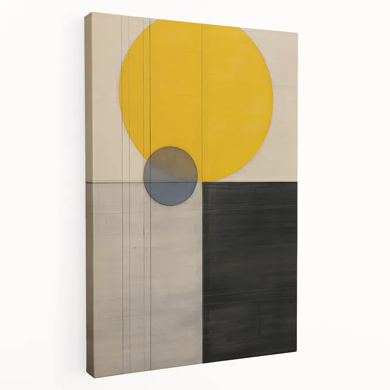 Geometric Minimalist Wall Art - Yellow Black and Gray Circle Design Affordable