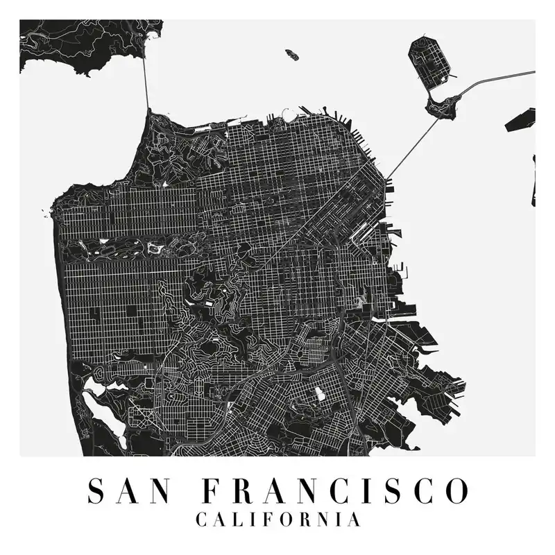 Buy Online San Francisco California Minimal Black Mono Street MapSquare