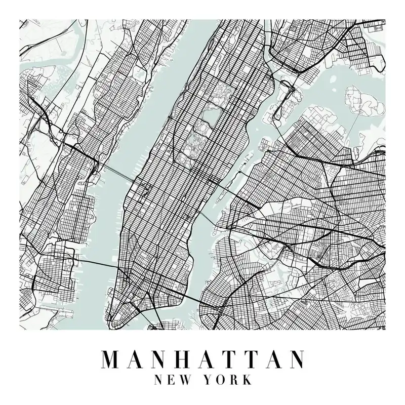 Original Manhattan New York Street Map Minimal Color Square