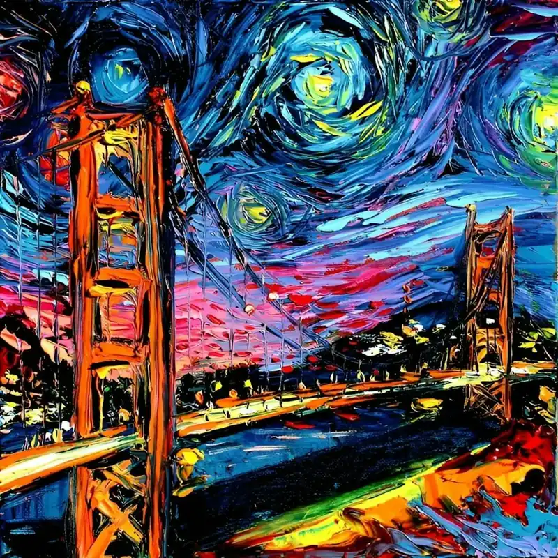 Exclusive Offer Golden Gate Bridge Van Gogh Starry Night Painting
