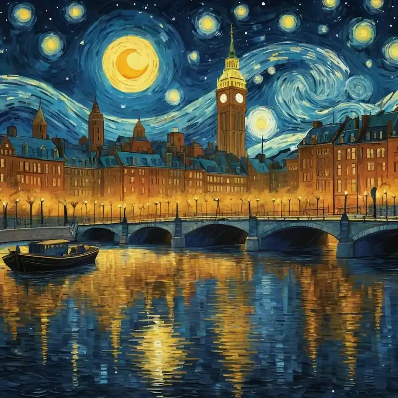Cheap New york City Skyline At Starry Night Van Gogh Painting Pop Culture