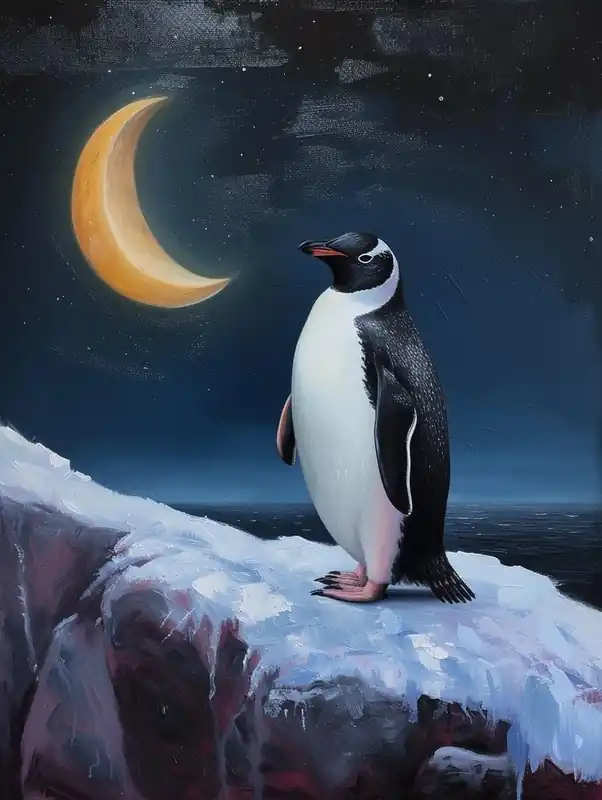 Fresh Stock Adlie Penguin Half Moon Island Oil Painting 3