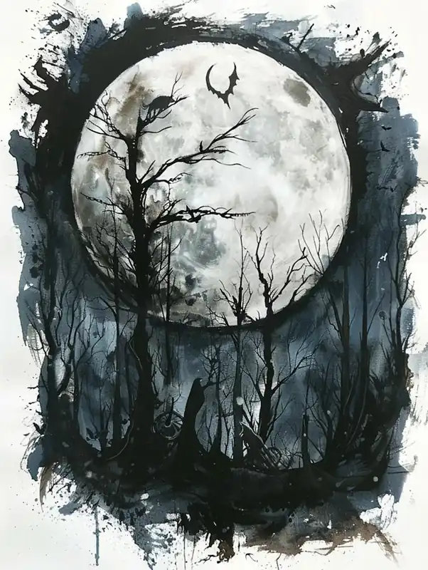 Top Rated Watercolour Style Gothic Forest Animals On A Moon