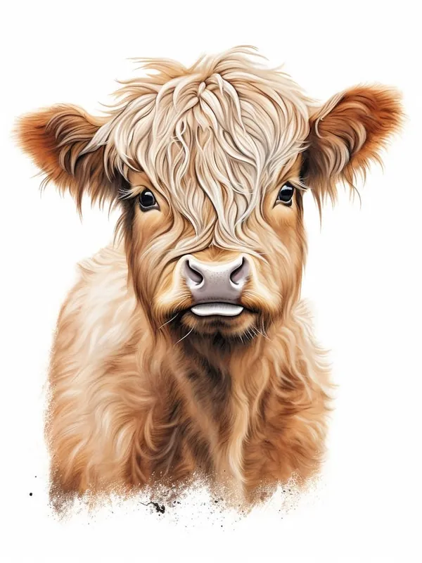 Simple Illustrative Painting Of Baby Highland Cow 4 Price Drop