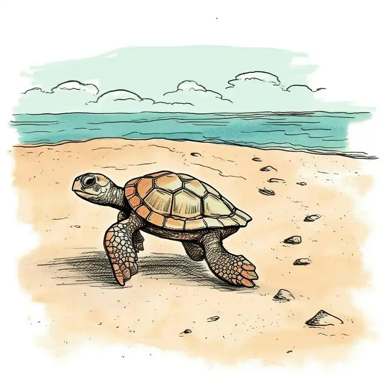 New Arrival Cute Sea Turtle On The Beach Drawing 8