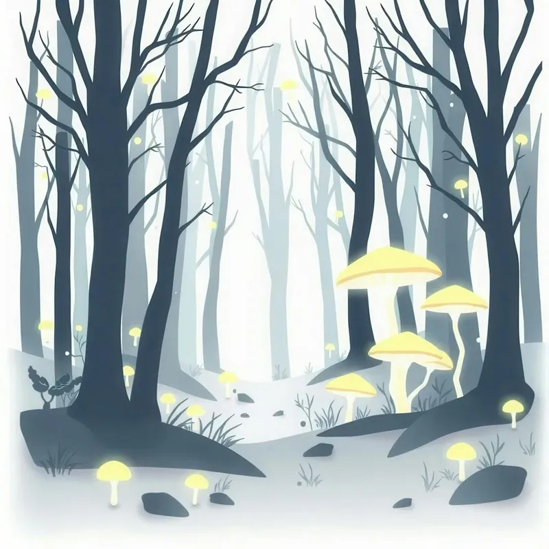 Deal Illustration Of A Forest With Mushrooms
